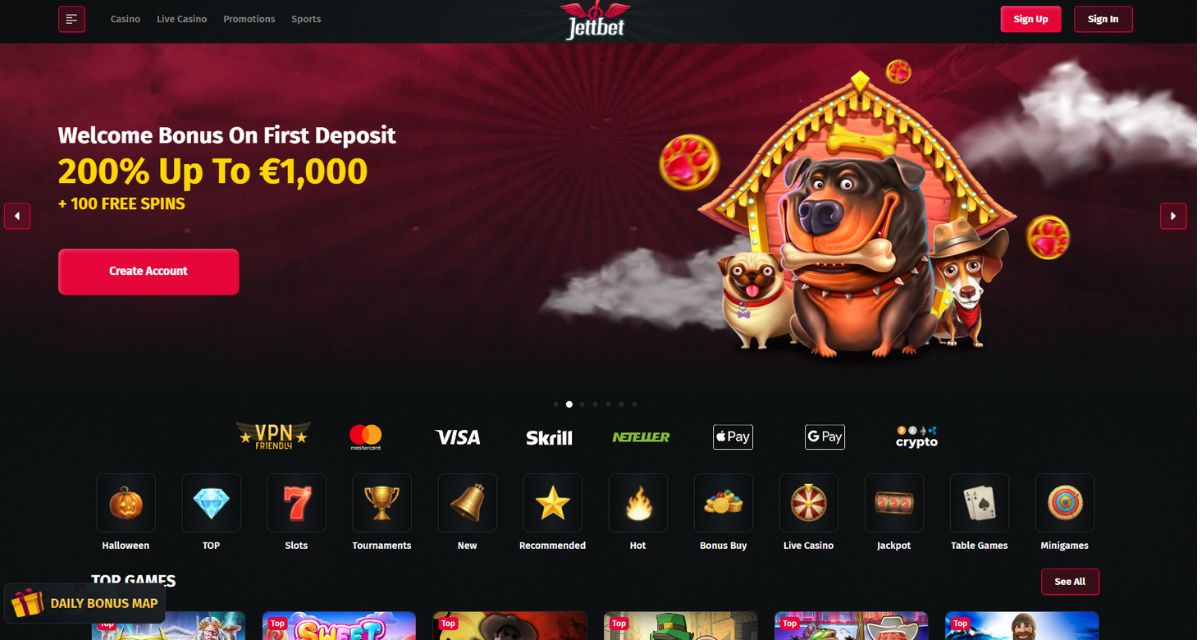 Screenshot of the Jettbet website