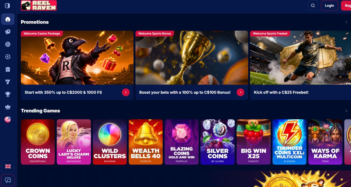 Screenshot of the Reel Raven Casino website