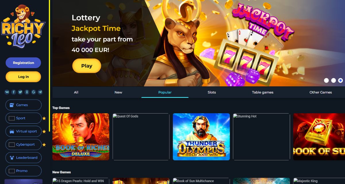 Screenshot of the Richy Leo Casino website